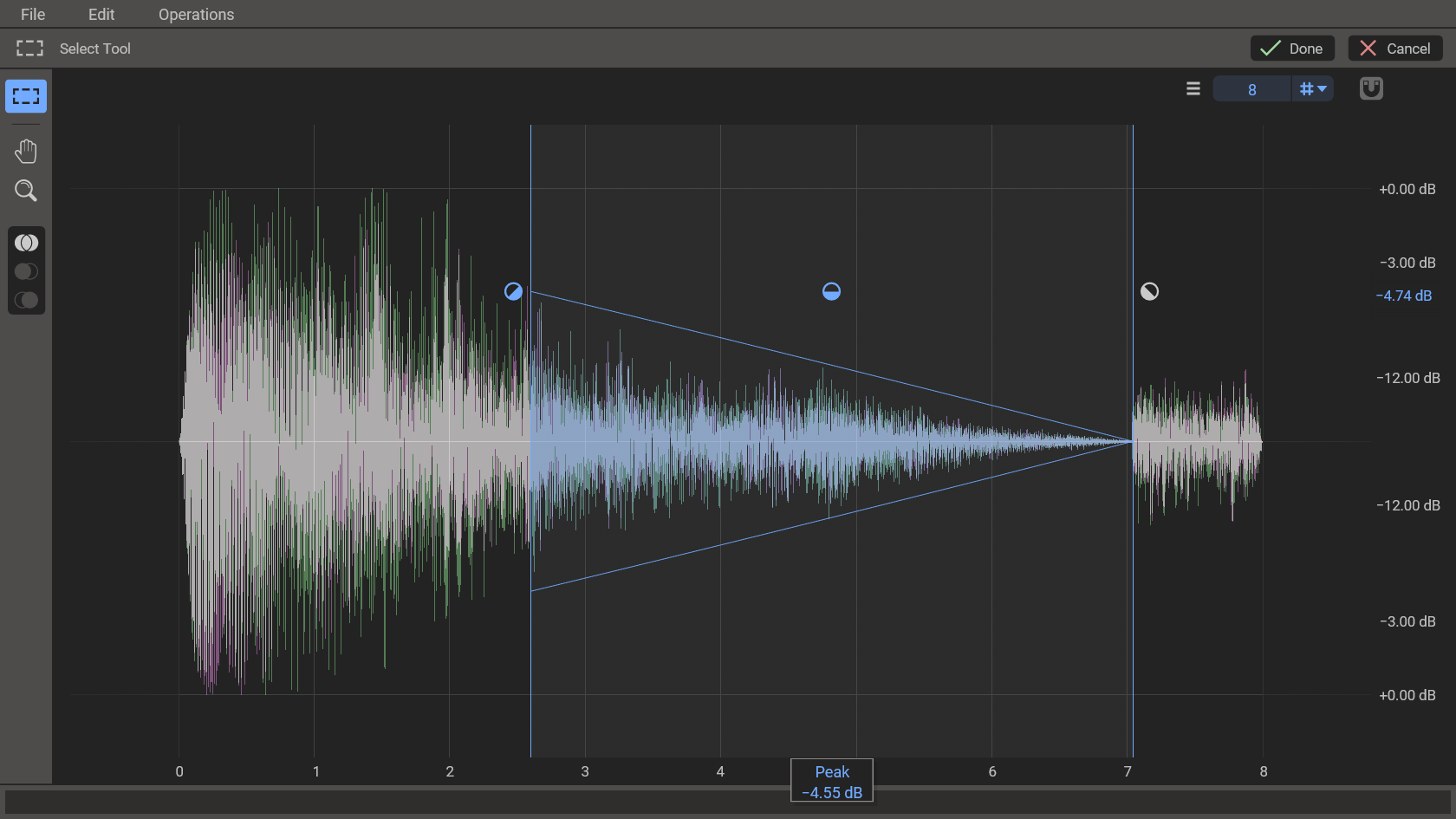 Using the selection tool to fade out